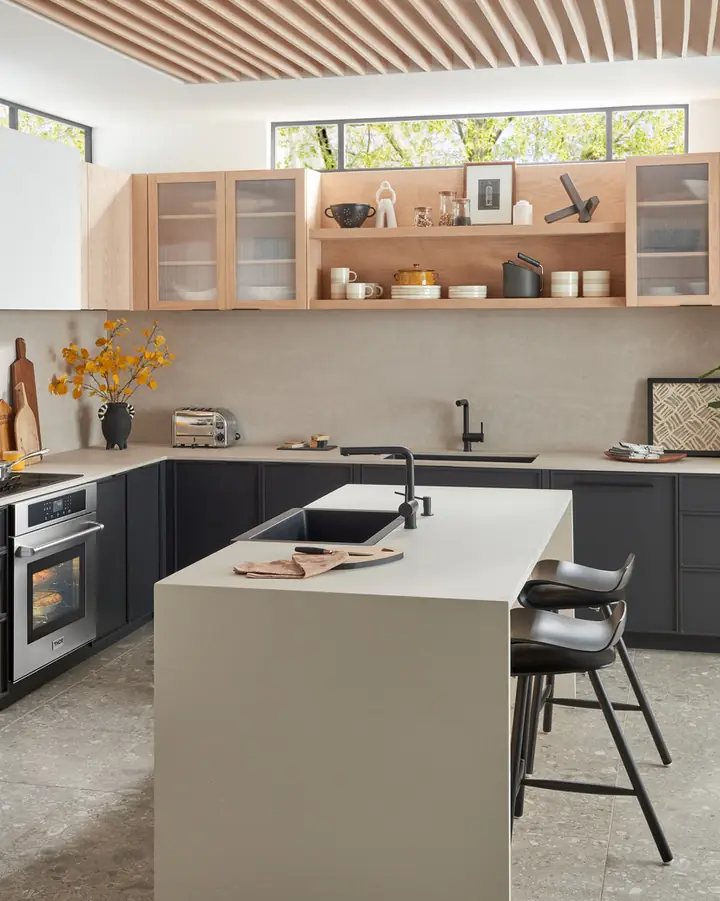 Japandi-style kitchen with THOR Kitchen cooktop and wall oven