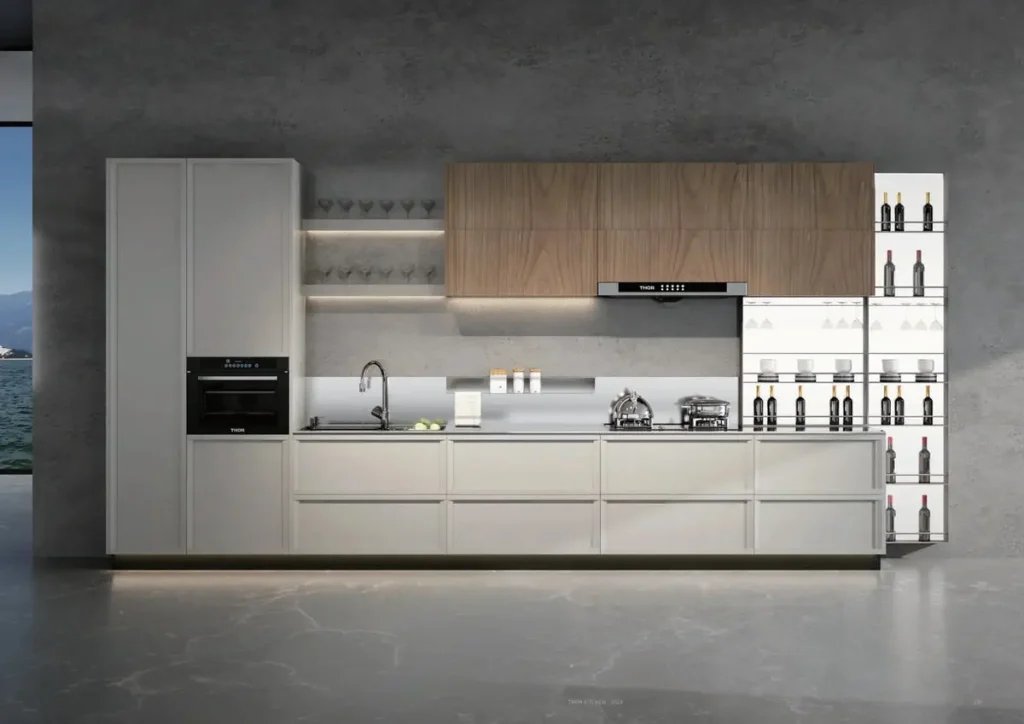Light grey stainless steel kitchen cabinets by THOR Kitchen