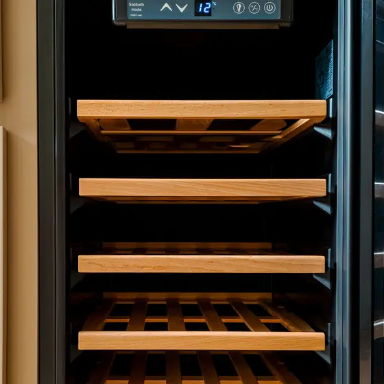 THOR Kitchen wine cooler with wooden shelves