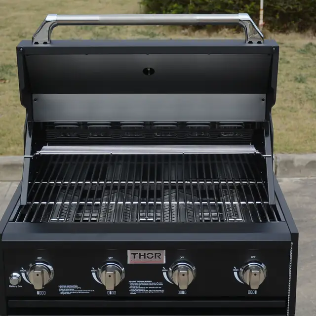 THOR Kitchen outdoor kitchen 4-burner BBQ grill with the lid open